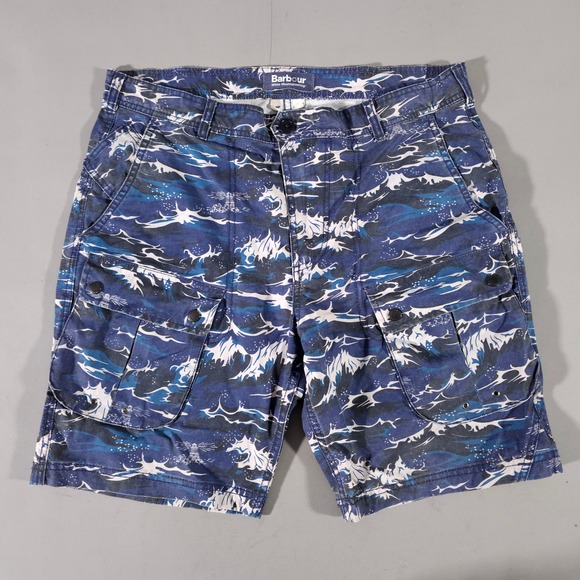 Barbour Other - Barbour Cargo Shorts Mens 36 Blue Wave Print White Mountaineering MTR0477BL51